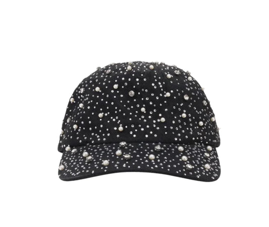 PEARL & RHINESTONE BASEBALL CAP "BLACK"