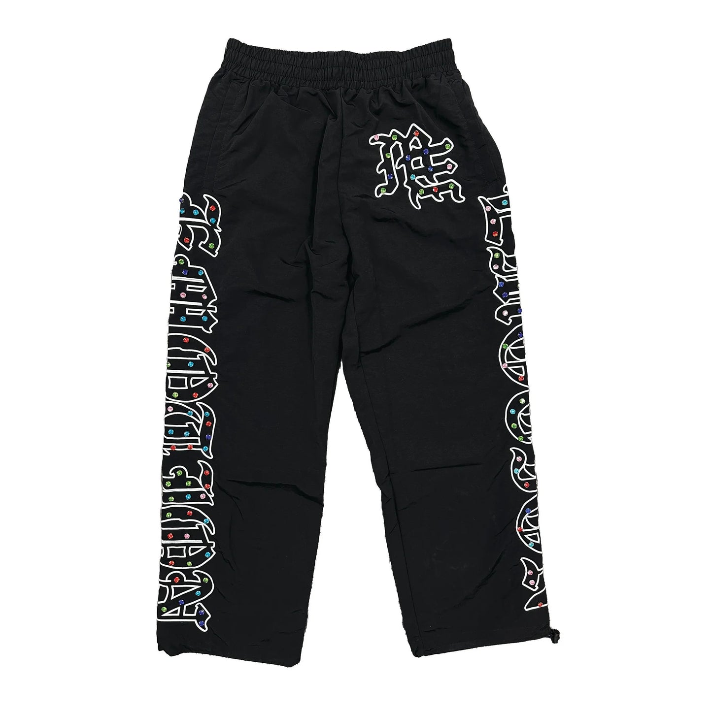 MIXED EOMTION-ME” rhinestone Nylon Pants