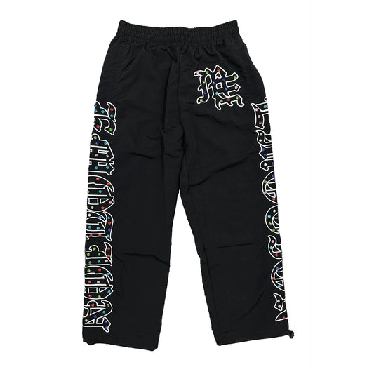 MIXED EOMTION-ME” rhinestone Nylon Pants