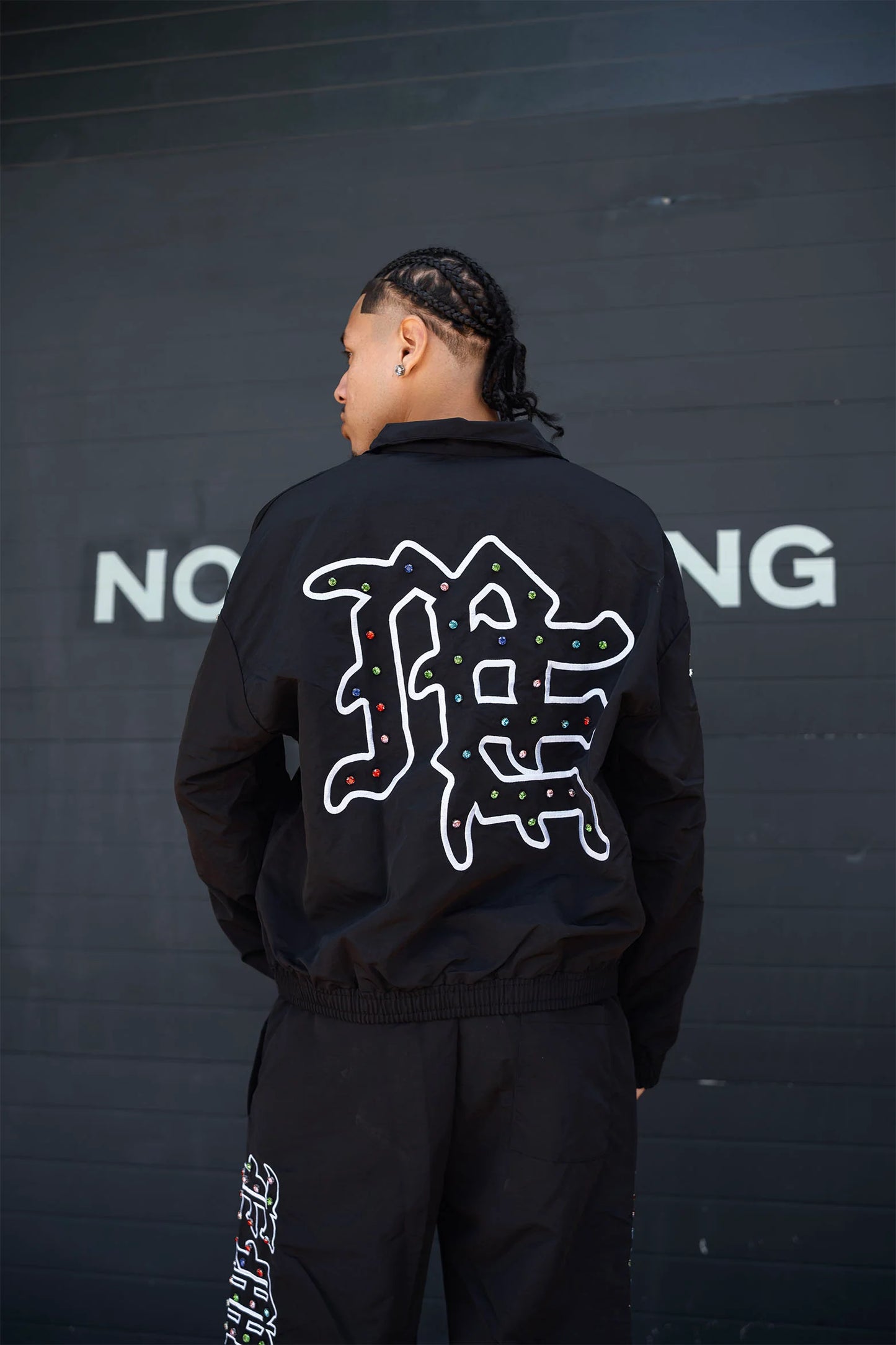 MIXED EMOTION-ME” Rhinestone Nylon Jacket