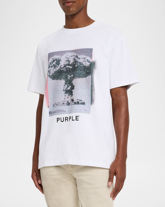 PURPLE Men's Explosion Puzzle Logo Graphic T-Shirt - WHITE - P117-HWMD425