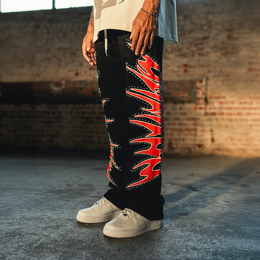 CAMPUS - Misfit Studded Terry Flare Sweatpants (Black) - CG-F25-014