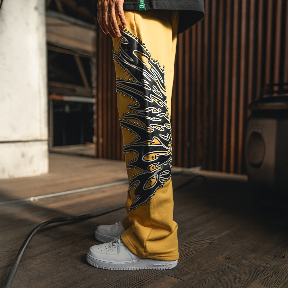 CAMPUS - Misfit Stud Terry Flare Sweatpants (Yellow) - CG-F25-18