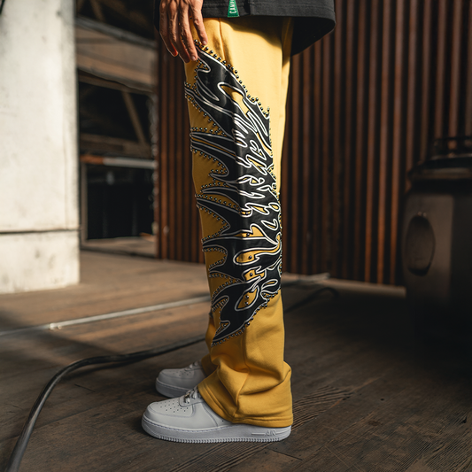CAMPUS - Misfit Stud Terry Flare Sweatpants (Yellow) - CG-F25-18