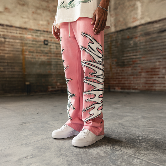 CAMPUS Misfit Studded Terry Flare Sweatpants (Pink) - CG-F25-010