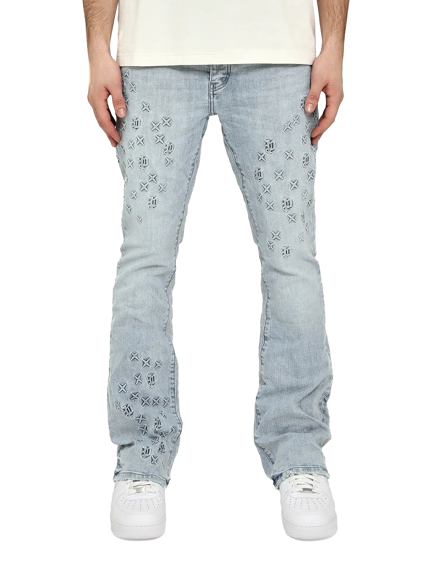 Purple Brand - Embossed Stretch-Cotton Flared Jeans