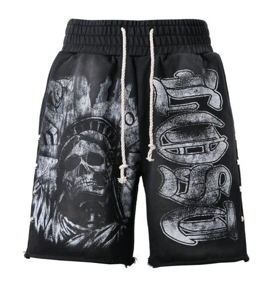 LOST INTRICACY-Grey Scale Liberty Shorts