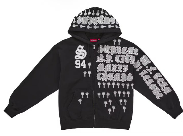 Supreme League Champs Zip Up Hooded Sweatshirt BLACK