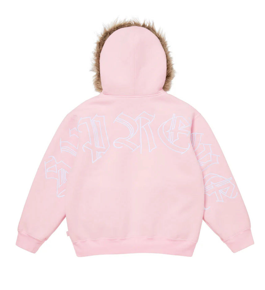 SUPREME-Faux Fur Zip Up Hooded Sweatshirt PINK -FW25SW23
