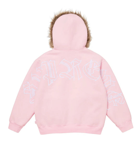 SUPREME-Faux Fur Zip Up Hooded Sweatshirt PINK -FW25SW23