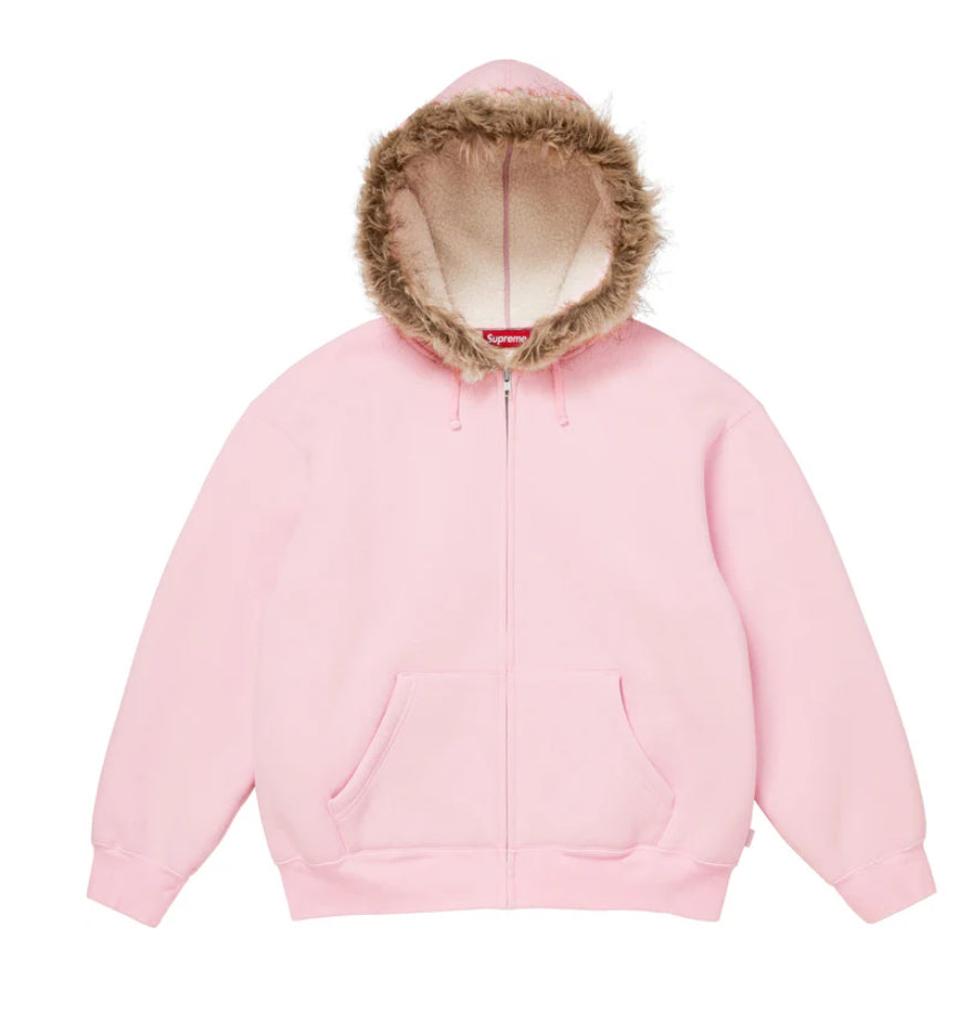 SUPREME-Faux Fur Zip Up Hooded Sweatshirt PINK -FW25SW23