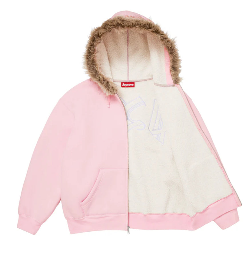 SUPREME-Faux Fur Zip Up Hooded Sweatshirt PINK -FW25SW23