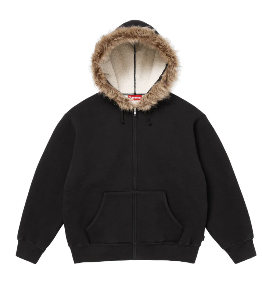SUPREME-Faux Fur Zip Up Hooded Sweatshirt BLACK -FW25SW23