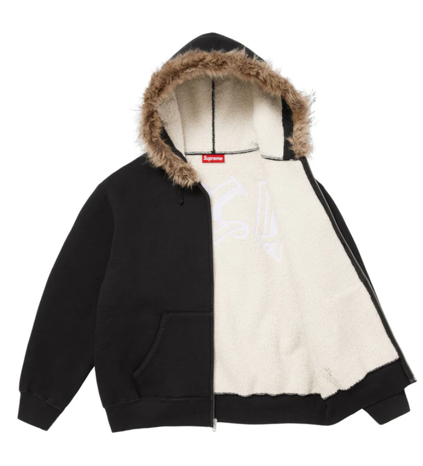 SUPREME-Faux Fur Zip Up Hooded Sweatshirt BLACK -FW25SW23