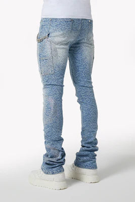 GUAPI-AQUA BLUE CALLIGRAPHY DENIM5810BPD