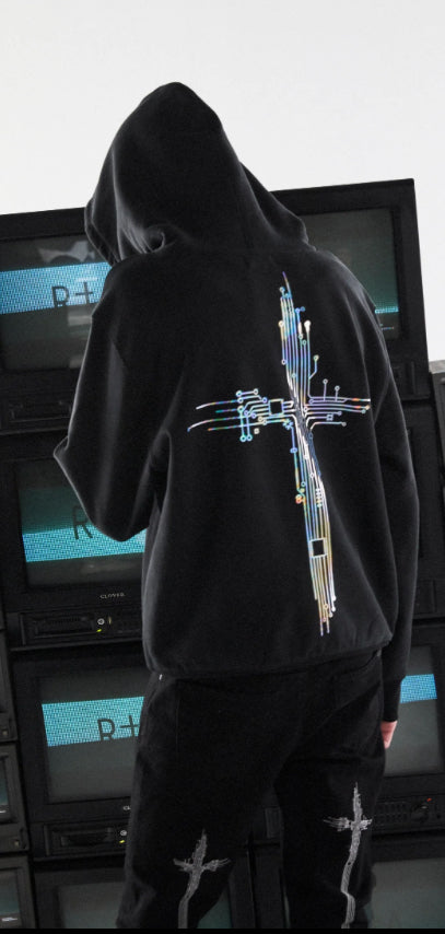 RTA-JORDAN OVERSIZED HOODIE | BLACK CIRCUIT CROSS-MDGDK909-T1424BKCCS
