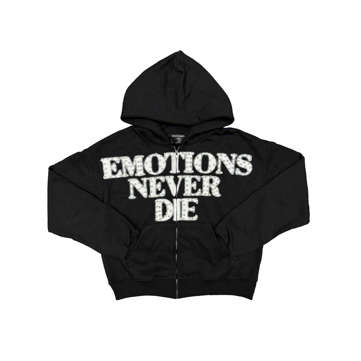 MIXED EMOTION-ACID WASH RHINESTONE HOODIE-