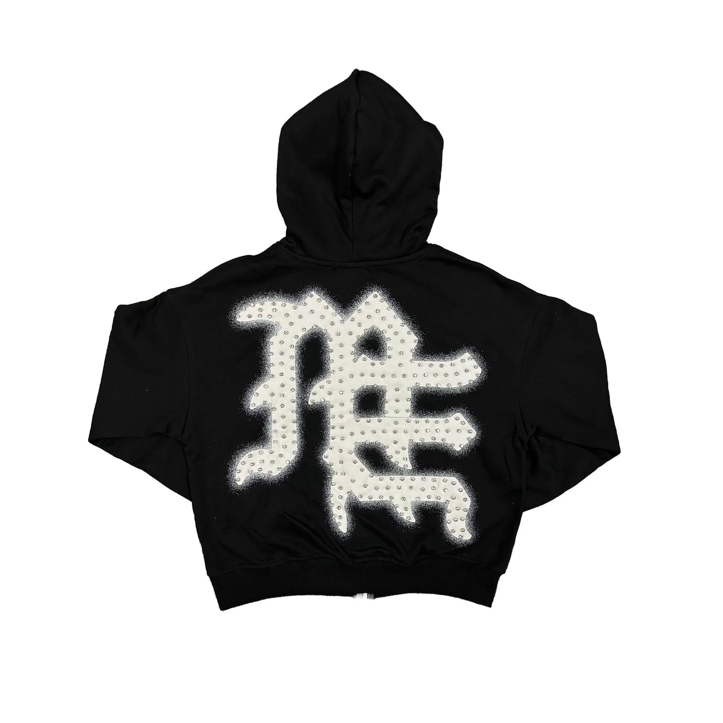 MIXED EMOTION-ACID WASH RHINESTONE HOODIE-