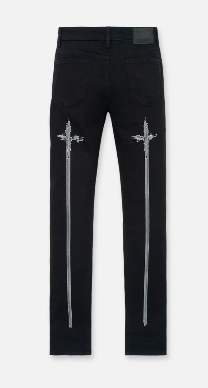 RTA-BRYANT SKINNY JEAN | BLACK HOLOGRAM DIGITAL CROSS-MDGDD1148