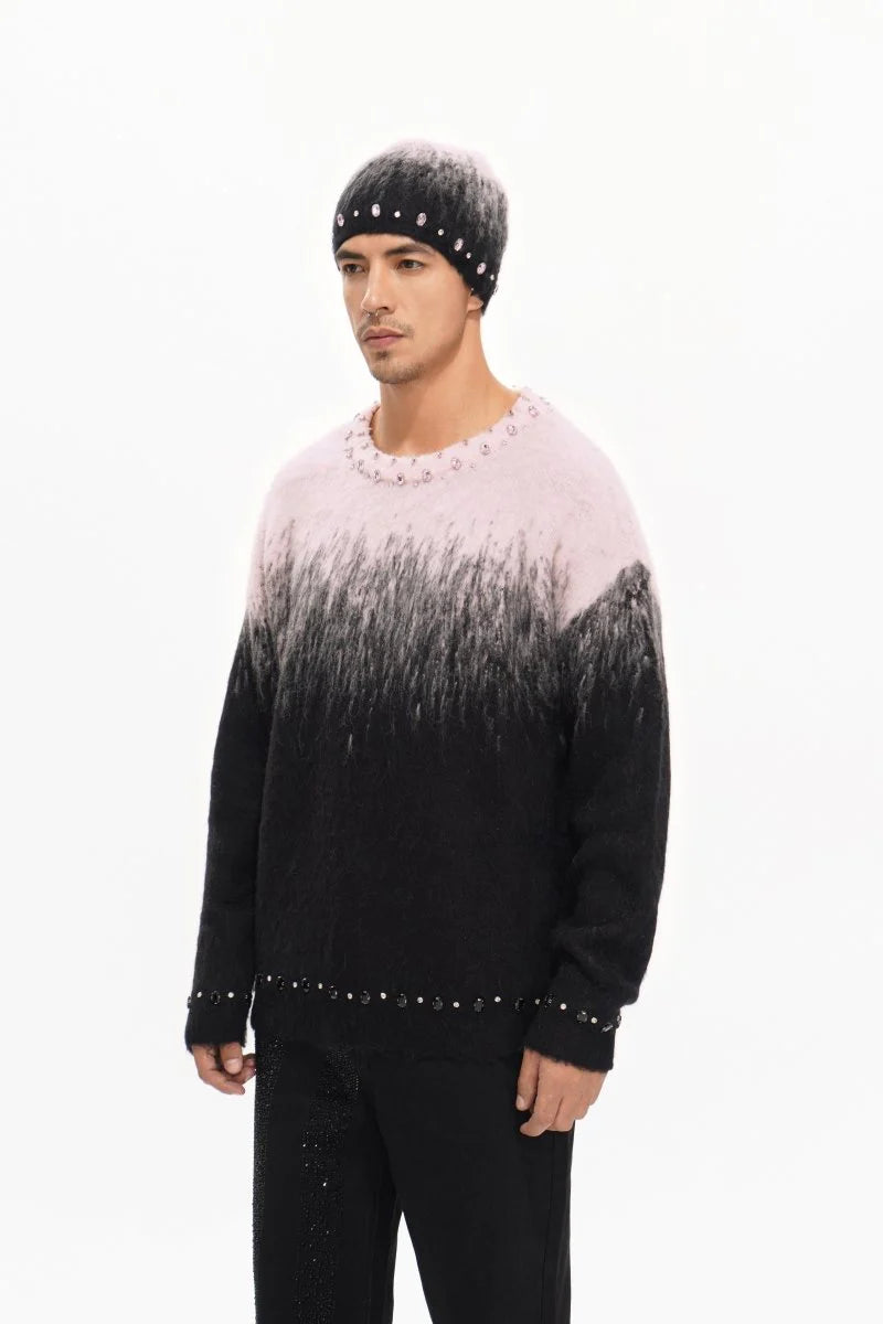 VALABASAS-ARRANGED BLACK/PINK MOHAIR CREWNECK