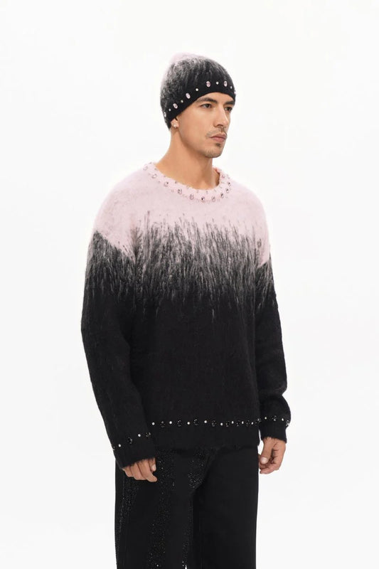 VALABASAS-ARRANGED BLACK/PINK MOHAIR CREWNECK
