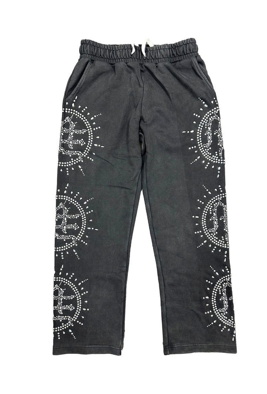 MIXED EMOTION-Eclipse’ Grey Acid Wash Rhinestone Sweats