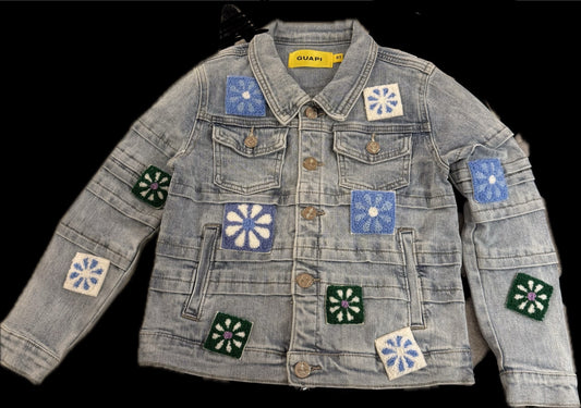 GUAPI AQUA BLUE FLOWERS KIDS DENIM JACKET