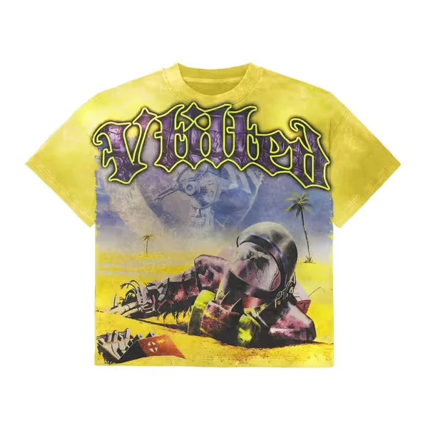 VTILTED LEFT ALONE- YELLOW WASH TSHIRT