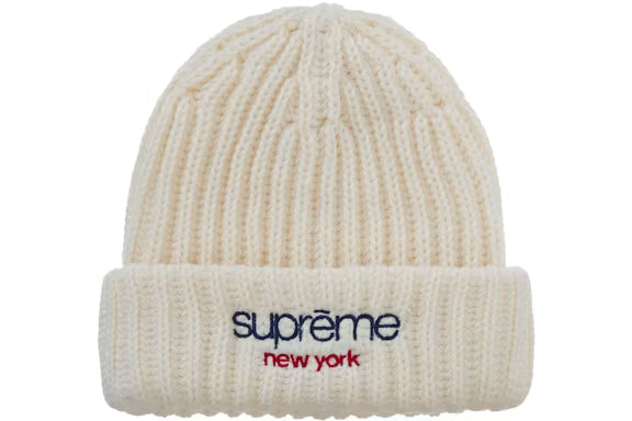 Supreme Classic Logo Chunky Ribbed Beanie Natural