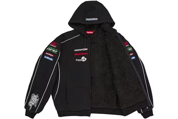 SUPREME Racing Lined Zip Up Hooded Sweatshirt BLACK