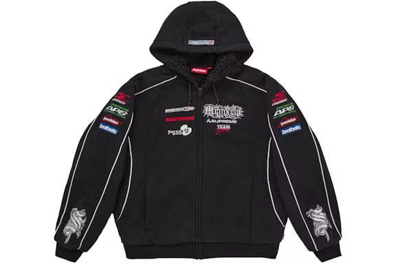 SUPREME Racing Lined Zip Up Hooded Sweatshirt BLACK