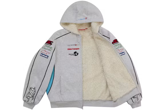 SUPREME Racing Lined Zip Up Hooded Sweatshirt Heather Grey