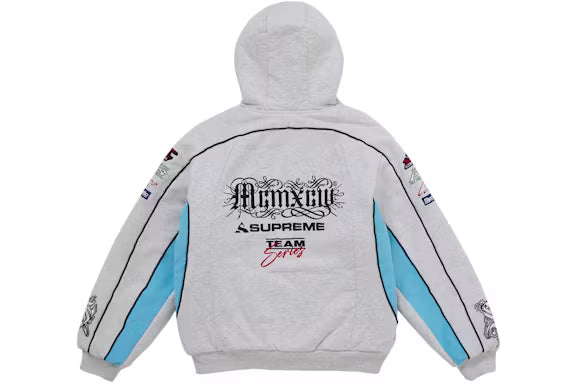 SUPREME Racing Lined Zip Up Hooded Sweatshirt Heather Grey