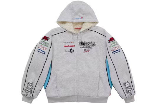 SUPREME Racing Lined Zip Up Hooded Sweatshirt Heather Grey