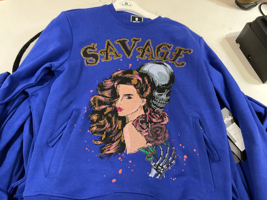 Motive Denim 'Skulls On Fire' Crewneck (ROYAL) MT13S