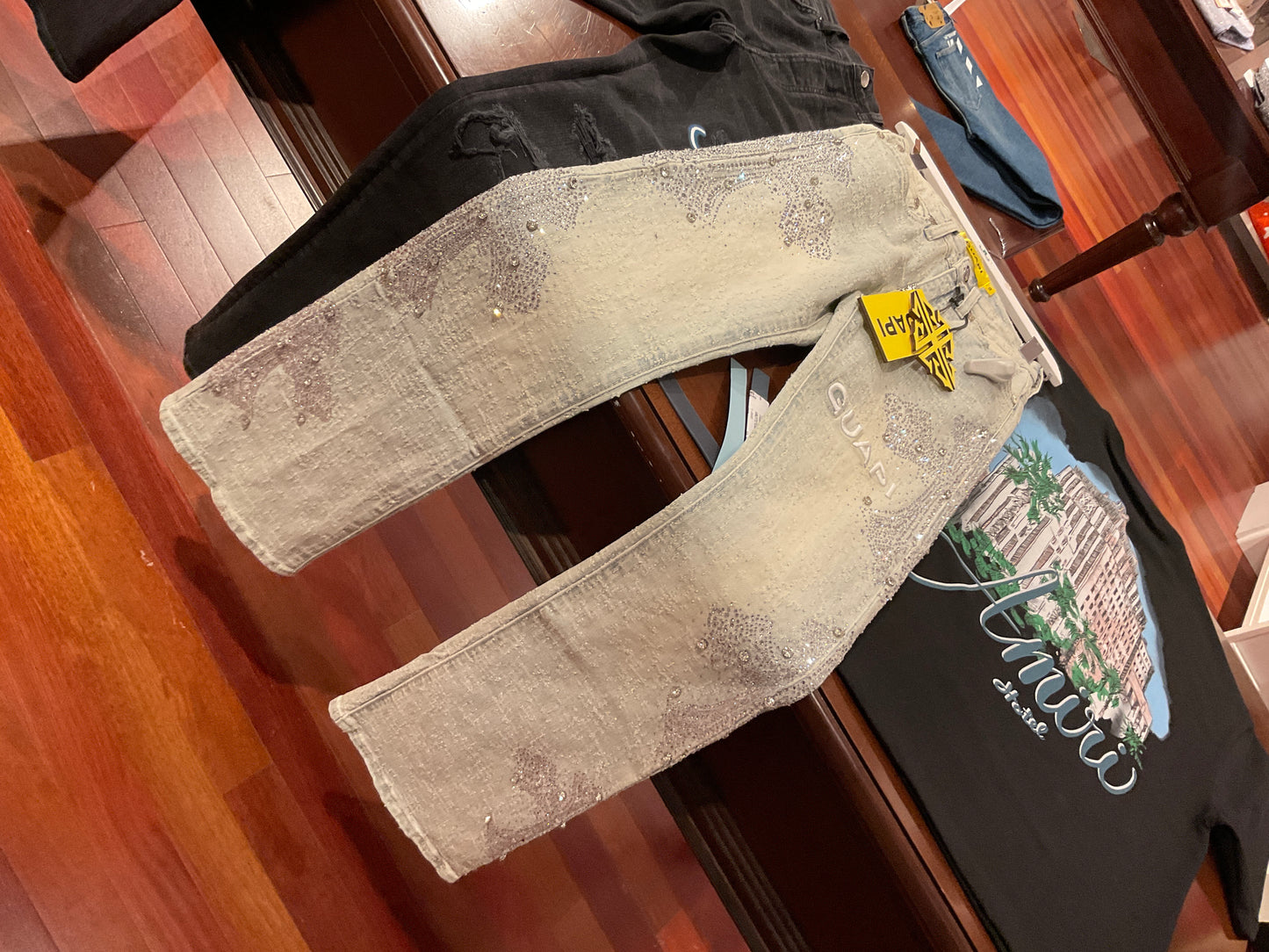 GUAPI-Women Distressed Cross Denim Pant