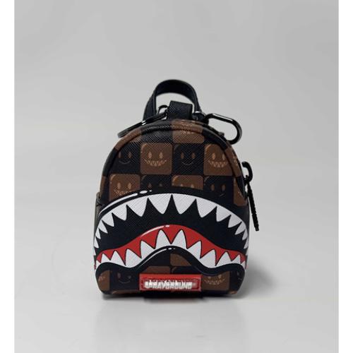 SPRAYGROUND K9304 SHARKS IN PARIS WTF BUBBLE BROWN CHECK BACKPACK KEYCHAIN