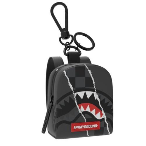 SPRAYGROUND K9352 CENTER RIP REVEALING GRAY CHECK BACKPACK KEYCHAIN